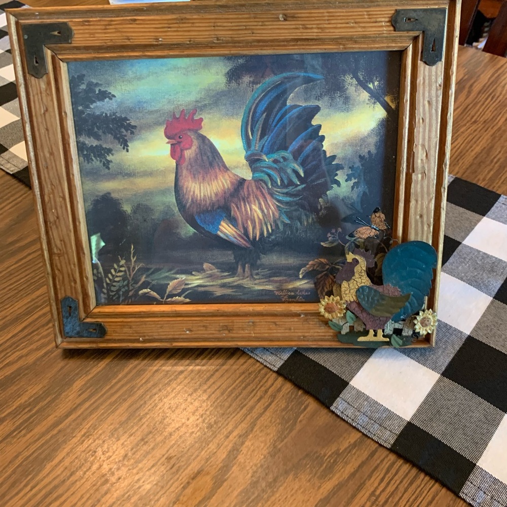 Red and Blue Rooster Picture Frame Accent